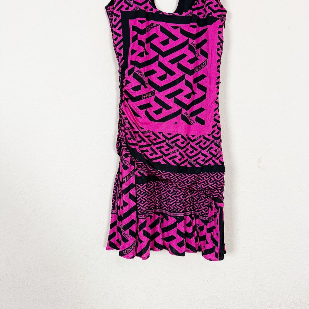 Versace Monogram Ruched Pink Mini Dress Size 42 - Picture 3 of 8